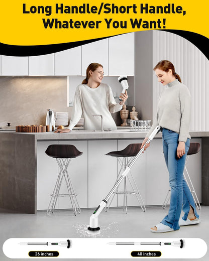 Electric Spin Scrubber, Shower Scrubber with Extendable Arm, Dual-Speed and 3 Brush Heads for Bathroom