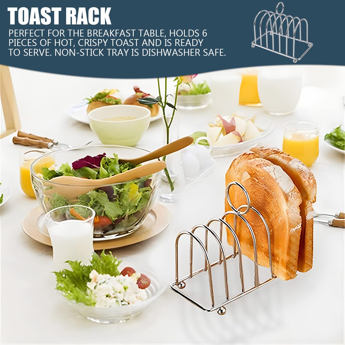 Toast Rack Stainless Steel Toast Holder Stand with Ball Feet and Loop Carry Handle Bakeware Grid Cooling Racks for Buffet Breakfast Lunch Dinner