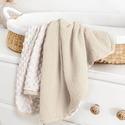 lulumoon Baby Blankets for Newborn Muslin: Thermal Minky Dotted Backing - Cotton Receiving Blanket for Baby Essential & Registry Gift 30"x40"(Ivory)