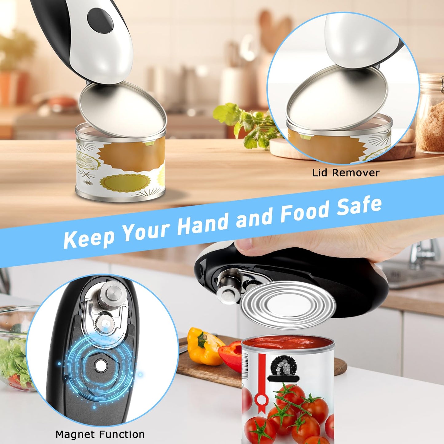 One-Touch Rechargeable Electric Can Opener - Hands-Free Automatic, Smooth Edge Opener for Seniors & Arthritis, USB-C Fast Charge, Compact for Kitchen, Camping, All Can Sizes (White)