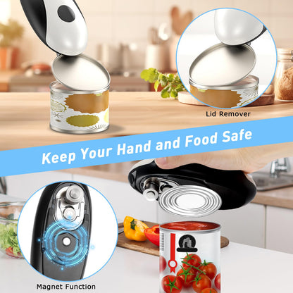 One-Touch Rechargeable Electric Can Opener - Hands-Free Automatic, Smooth Edge Opener for Seniors & Arthritis, USB-C Fast Charge, Compact for Kitchen, Camping, All Can Sizes (White)