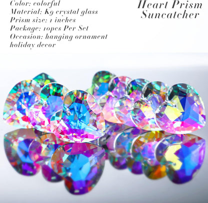 12pcs 27mm Colorful Crystal Heart Prism Suncatcher, Heart Prism Chandelier Drop Parts Window Sun Catcher Crystals