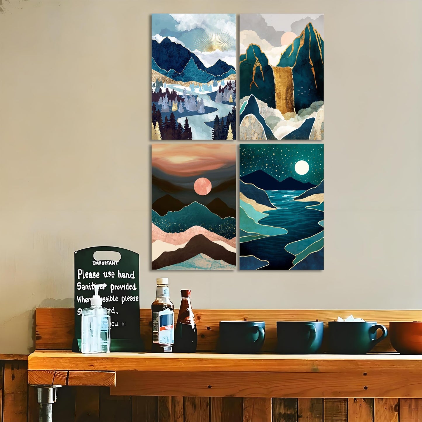 Muzagroo Art 4 Pcs Paint by Numbers Kits for Adults Framed Canvas with Wooden Easel DIY Abstract Landscape Acrylic Oil Paintings Kits Paint by Numbers on Canvas Wall Art (8x12 inch)