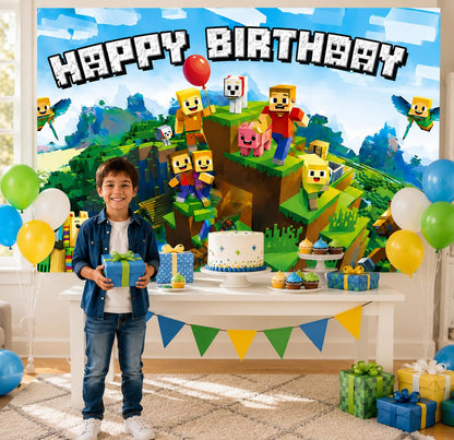 Happy Birthday Banner Boy 5x3ft Birthday Sign Village Gaming Birthday Party Decorations Videogame Themed Banner Video Game Decorations Video Game Happy Birthday Backdrop for Boys