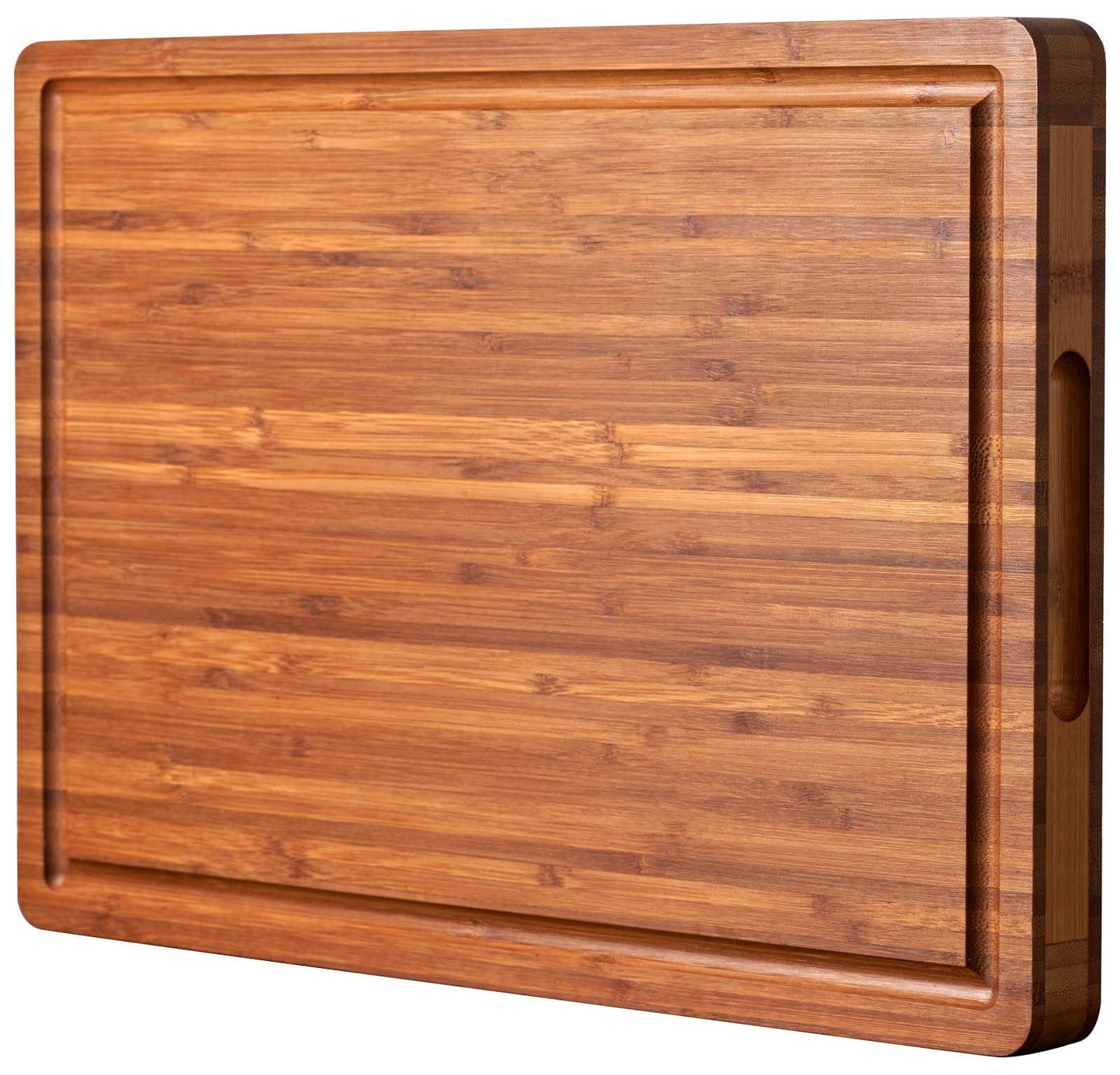 Allsum Bamboo Wood Cutting Board for Kitchen, 1" Thick Butcher Block, Cheese Charcuterie Board, with Side Handles and Juice Grooves, 16x11"