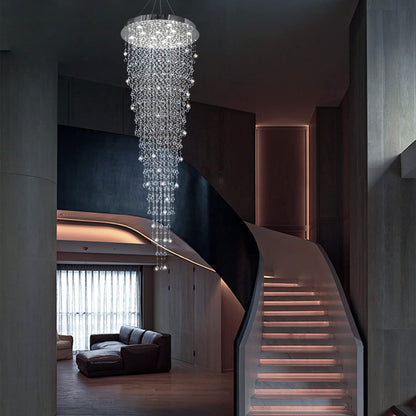 APBEAM Modern Large Crystal Chandelier for High Ceilings, Raindrop Round Large Foyer Chandelier, Luxury Flush Mount Ceiling Light Fixture for Stairse Entryway Living Room Dia 32" x H 96"-12 Lights
