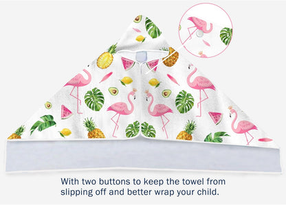 Summer 30''x50 Bonsai Tree Pink Flamingo Bright Hooded Beach Towel, Flamingo Lover Kids Poncho Towel for Boys Girls