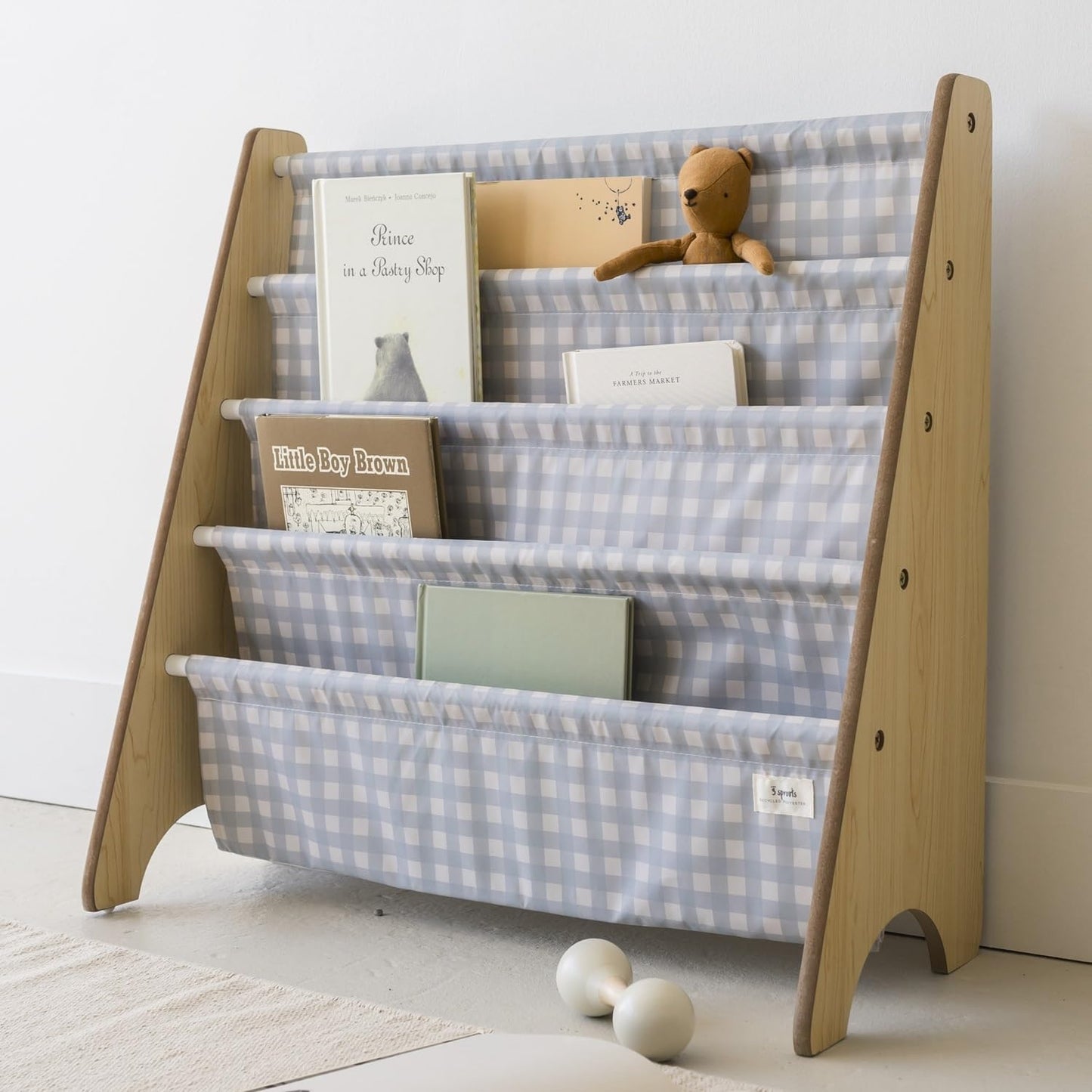 3 4-Tier 35 3+ Sprouts Kids Bookshelf with Recycled Fabric - Sling Storage for Kids Rooms Holds Titles - Toddler