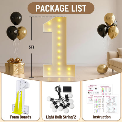Mixifox Marquee Light Up Numbers 5, 5FT Giant Decorative Kit for Party Decorations, Birthday, Anniversary