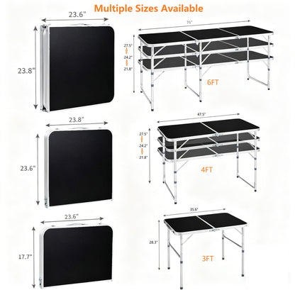 EDWINENE 3 Feet Small Folding Table with Adjustable Height, Lightweight Portable Utility Table for Travel Picnic BBQ Fishing RV Car Tailgate Camping Beach Outdoor Essentials, MDF Tabletop, Black 5Pcs