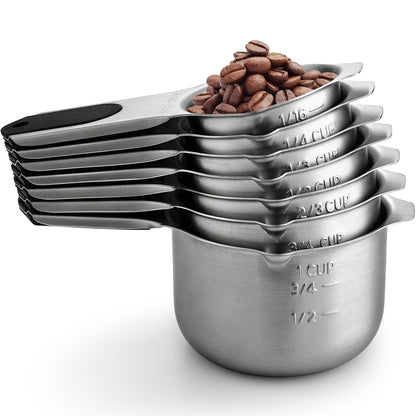 Spring Chef Magnetic Stainless Steel Measuring Cups, Patented, Kitchen Tools with Easy to Read Markings for Measuring Dry or Liquid Ingredients, Set of 7, Black