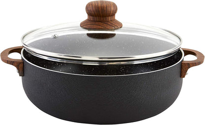IMUSA USA Black 4.4Qt Stone Caldero with Woodlook Handles, 4.4 Quart