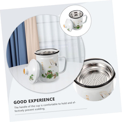 Enamel Mug Tea Cup with Infuser, Coffee Cups for Camping, Unbreakable Chinese Tea Cup, Classic Stainless Steel