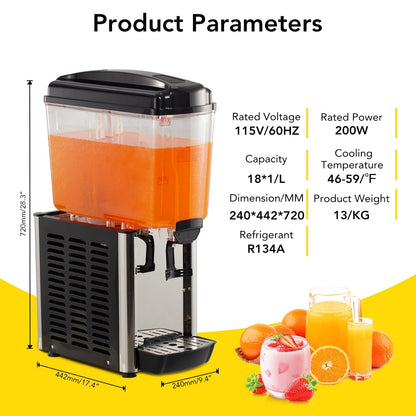 4.8 Gal Commercial Beverage Dispenser with Thermostat Controller, Food Grade Stainless Steel Drink Dispenser for Parties, Restaurants & Hotels, Ideal Juice Dispenser for Cold Beverages