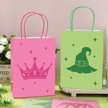 FYSUIMU 24Pcs Witch Paper Bag Pink and Green Party Favor Bags Candy Bags with Handle for Halloween Birthday Baby Shower Princess Birthday Favors Supplies