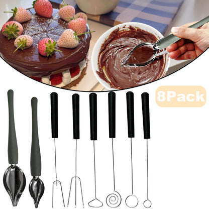 6Chocolate Dipping Tools Set Candy Dipping Tools+2 Culinary Decorating Spoons,Stainless Steel Chef Art Pencil Spoons,Plated Decoration Spoons for Decorative Plates Cake Creamer Coffee