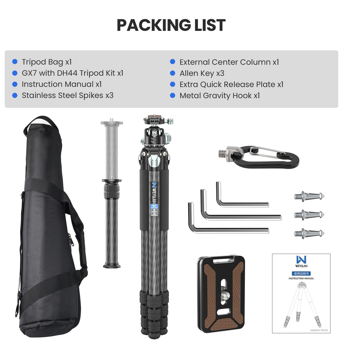 81'' Carbon Fiber Tripod for Camera WEYLLAN Heavy Duty Tripod Camera, 10-Layer Carbon Fiber Tube, 32.5mm Professional Tripod Leg with DSLR Ball Head for Camcorder Telephoto Lens, Max Load 20kg