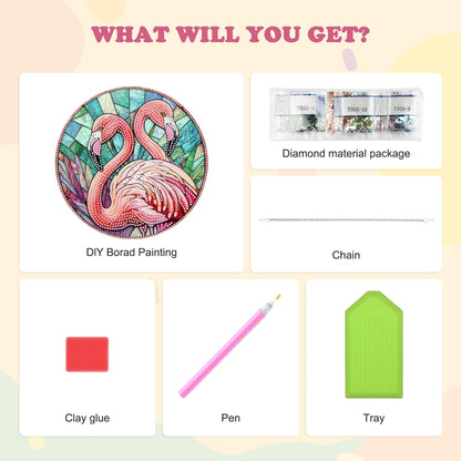 HEIBAGO Flamingo Hanging Diamond Art Kits for Adults, Special Shaped Crystal Diamond Painting Ornament Kit, DIY Double-Sided Pattern Window Pendant Gem Art Kit for Home Wall Decor 8.3x8.3inch