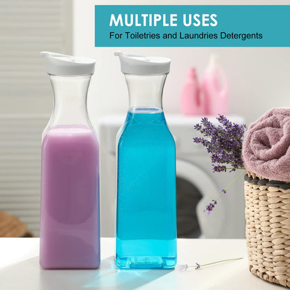 Plastic 50 Oz Water Carafe with Flip Top Lid, Set of 6 Square Base Clear Plastic Juice Container Pitcher - for Water, Iced Tea, Juice, Beverage, Lemonade, Milk and Mimosa Bar - HAND WASH ONLY