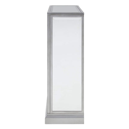 SEI Furniture - Trandling Mirrored Touch Screen Electric Fireplace with Faux Marble - Transitional Design, Grey Glass and Wood - Ideal for Living Room, Bedroom (FR1027359)