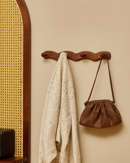Wood Coat Rack Wall Mount - 4Pack Walnut Coat Hooks for Hanging Clothes,Keys, Robes,Purse,Towels,Bags,Backpack, Modern Decorative Wall hooks Heavy Duty Hanger Organizer for Bathroom,Entryway & Bedroom