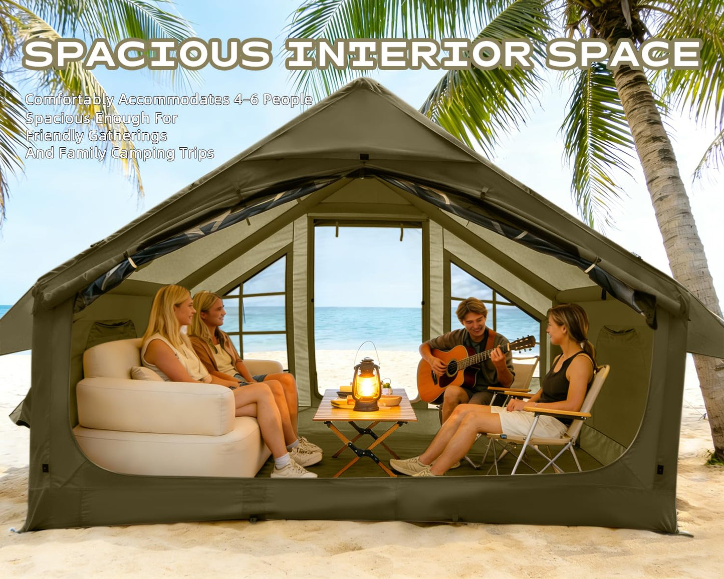 AORZCOR Inflatable Camping Tent with Stove Jack, 2-4 Person, Glamping Tents House, Easy Setup Tent for 4 Seasons, Waterproof Inflatable Hot Tent (Green)