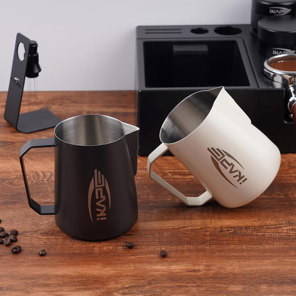 IKAPE 600ml Milk Frothing Pitcher, Stainless Steel Steaming Pitchers for Cappuccino Latte Art, 20 oz, Black