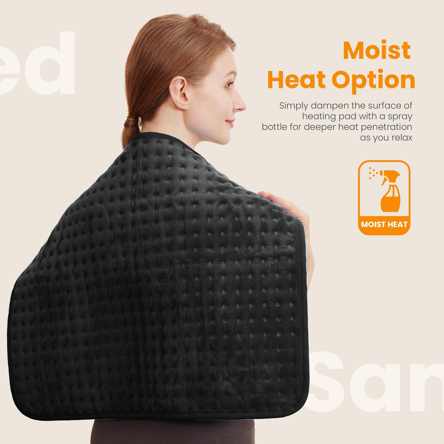 Electric Heating Pad for Back Pain Relief & Cramps - 6 Heat Settings,Auto Shut Off,Moist Heat Options,Portable Heated Pads for Neck/Shoulder Machine Washable Gift for Men Women,Grey,12"x24"