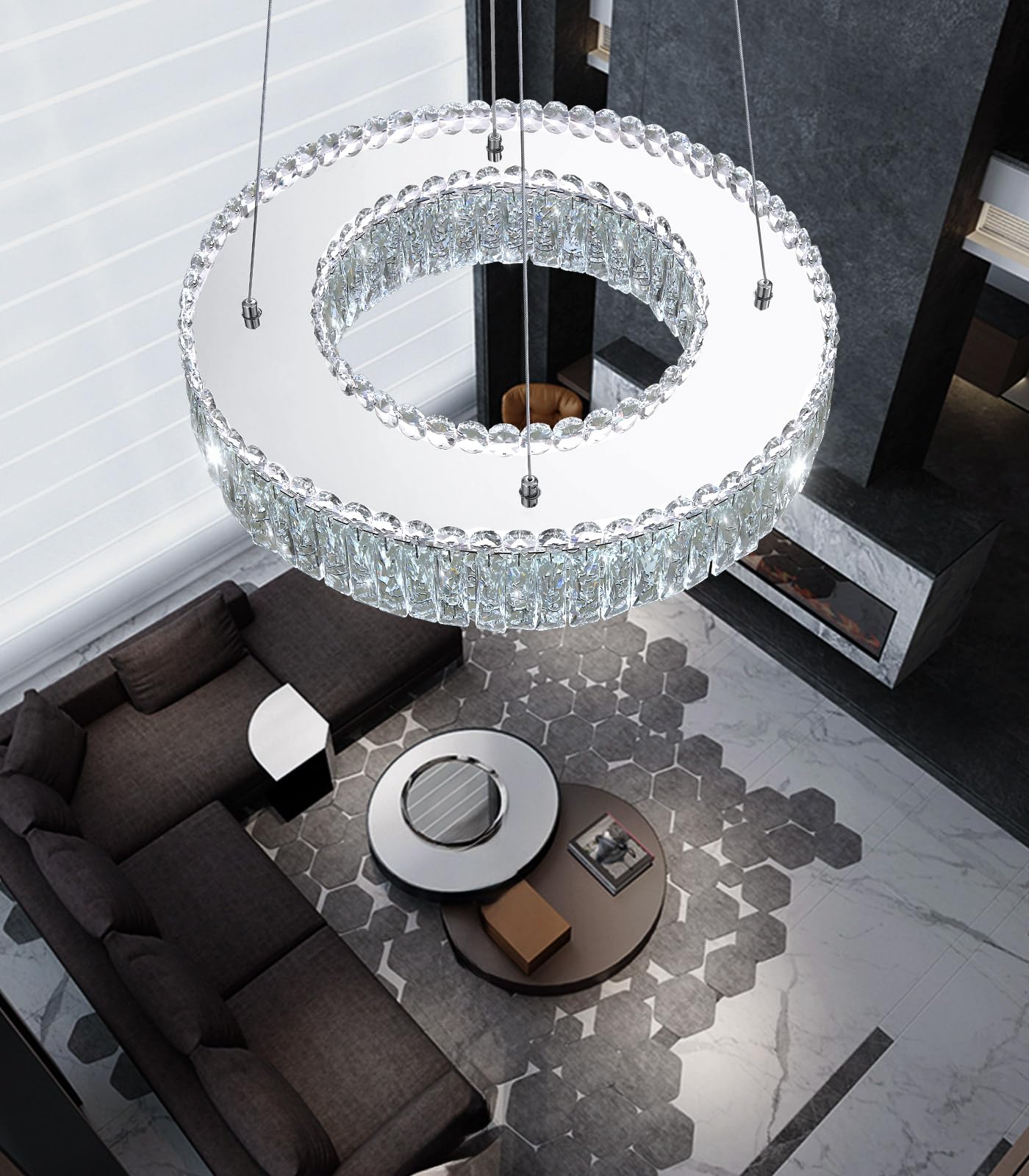 dolria Modern Crystal Pendant Lighting for Dining Room LED Dimmable Chandeliers Crystal Ceiling Light Fixtures for Living Room Foyer Hallway Entryway Silver
