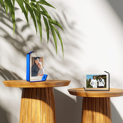 uxcell 5x7 Inch Acrylic Picture Frame, Floating Picture Frames for Wall or Tabletop Display, Hanging Photo Frame Stand for Office Home, Orange