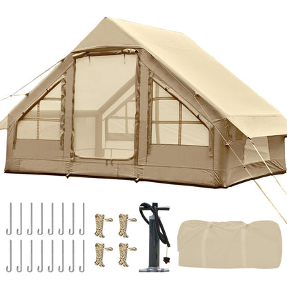 Inflatable Tents for Camping, 4-6 Person Easy Blow Up Tent with Hand Pump,4 Seasons Waterproof Air Inflatable Camping Tent House for Family Weekend Camping，Beige