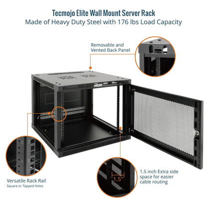 Tecmojo 9U Wall Mount Rack Cabinet, Heavy-Duty 176 Lbs High Load Capacity, 19” Enclosed Server Network Rack with 2 Colling Fans, Mesh Door, 23.6” Deep – Elite Collection