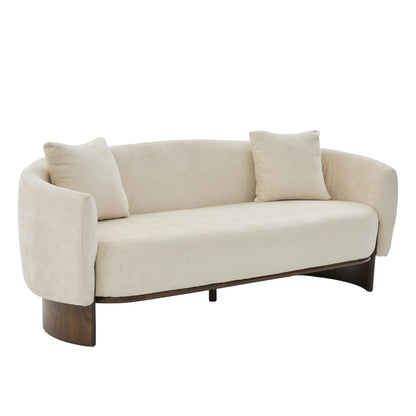 Christopher Knight Home 81 inch Curved Boucle Sofa with Wooden Base Indoor Couch Upholstered Modern Living Room Sofa Comfortable Wood Frame Seating for Home Lounge, Beige