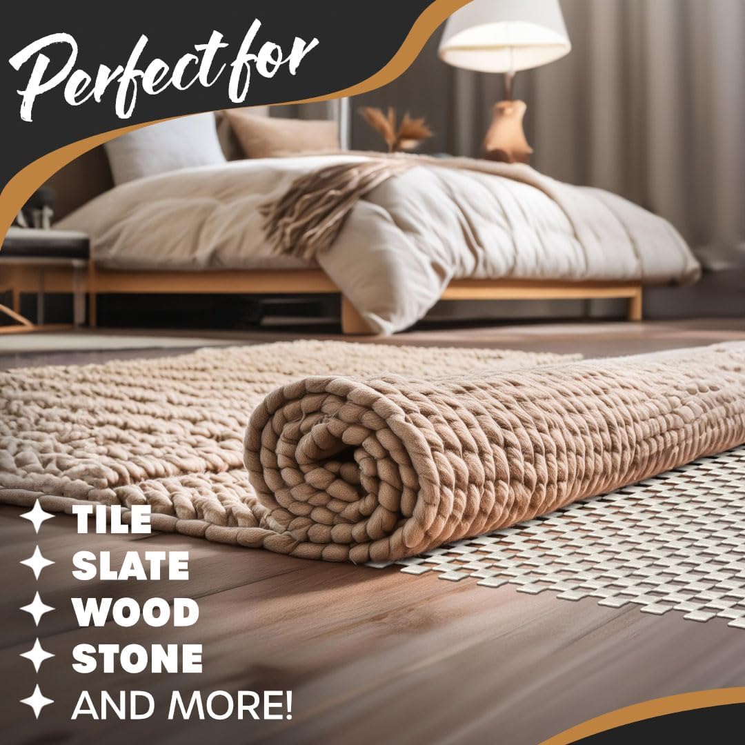 Nevlers Non Slip 3'x5' Rug Pads, White PVC Foam Rug Gripper for Hardwood Floors, Indoor/Outdoor Anti Skid
