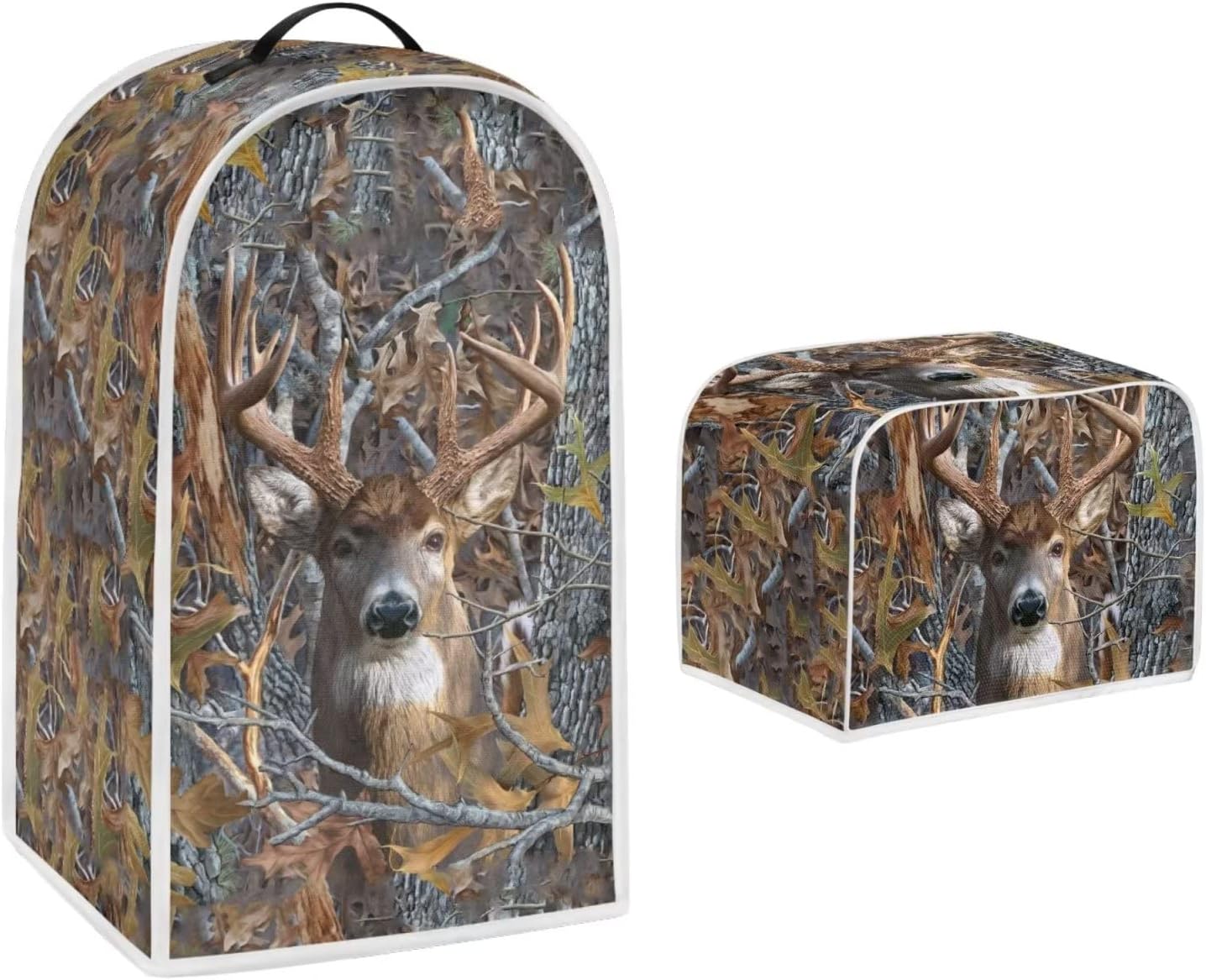 Camo Deer Toaster Cover and Blender Cover Set, Brown Camouflage Dust Cover Case for 4 Slice Small Appliances, Hunting