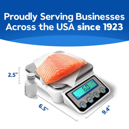 Penn Scale PS-10 Digital Kitchen Portion Scale - 11lb Electric Kitchen Scale with 0.002lb Readability - Removable Platter & LCD Display - Lb, Oz, G Unit Conversion (AC & Battery Powered)