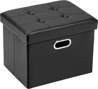 17x13x13in COSYLAND Ottoman with Storage Folding Leather Ottoman Footrest Foot Stool Black Ottoman for Room Small