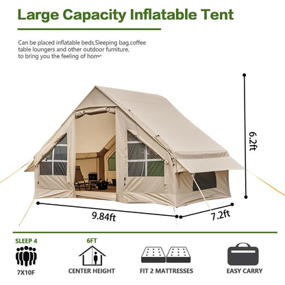 4-6 Person Inflatable Camping Tent, 9.8 * 7.2 FT Glamping Inflatable Tents with LargeTarps,2025 Update Zipper Door Easy Setup Blow Up Tents for Camping