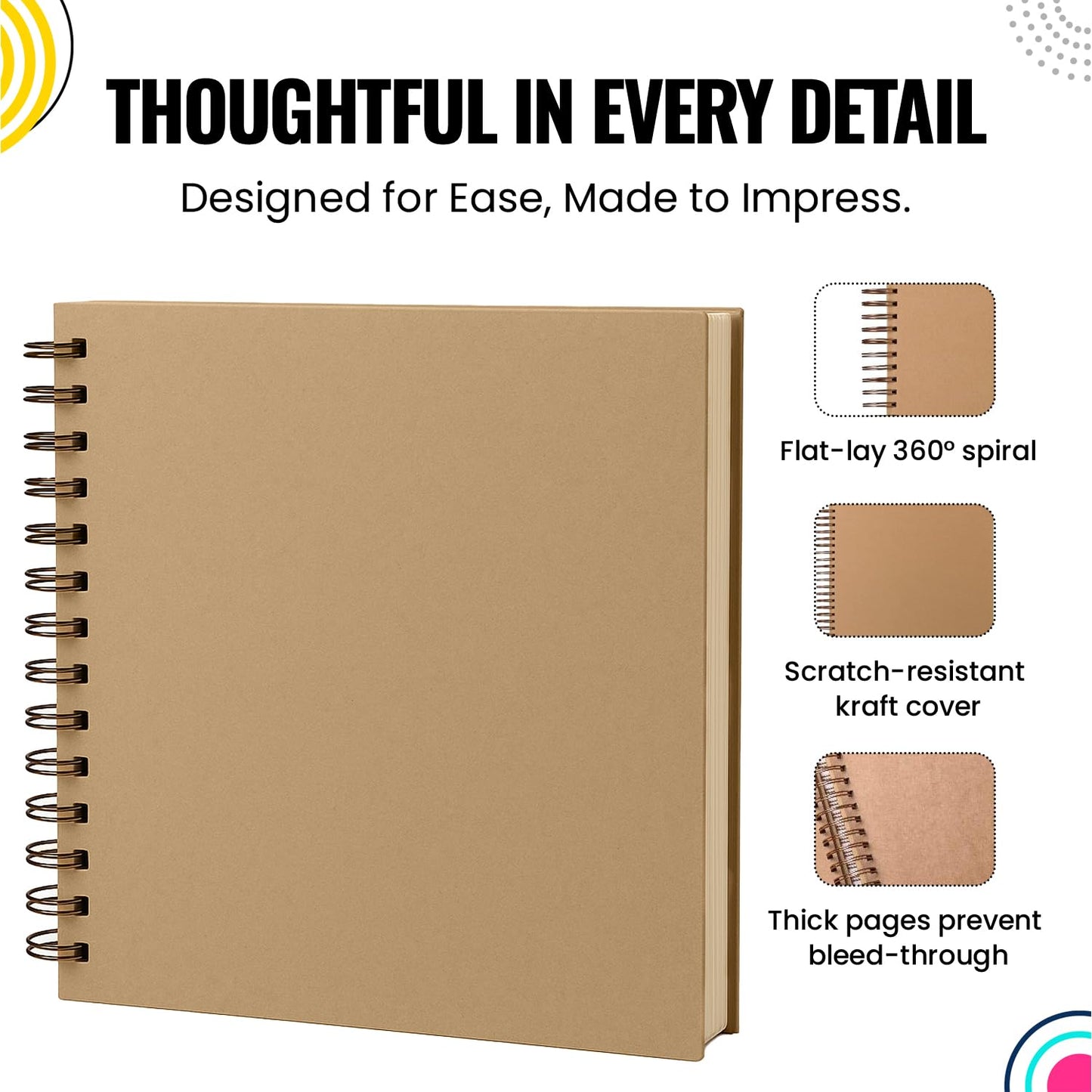 Modern Shop Scrapbook Album | Extra Thick Kraft Paper with Hardcover - 12 x 12 250 gsm, 50 sheet