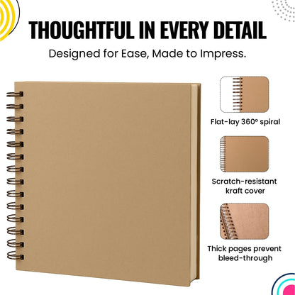 Modern Shop Scrapbook Album | Extra Thick Kraft Paper with Hardcover - 12 x 12 250 gsm, 50 sheet