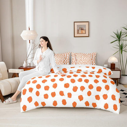 Erosebridal Brush Stroke Sheet Set Queen Size Polka Dots Bed in A Bag 7 Pcs for Kids Girls Boys Farmhouse Orange White Comforter Set Lightweight Bed Set