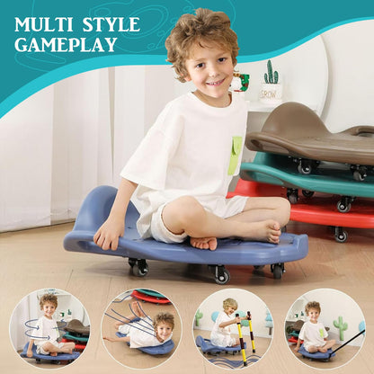 Large Scooter Board for Kids,Plastic Indoor Floor Scooter Board with Handles, Buckle and 1 Rope, 5 Wheels, Gym Scooters for Indoor Outdoor Sitting and Sports Training,Blue