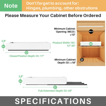 Pull out Cabinet Organizer, Expandable(12"-20") Heavy Duty Slide out Drawers Fixed with Adhesive Nano Film for Pots, Roll out Shelf Storage for Kitchen Base Cabinet, Pantry, Bathroom Cupboard