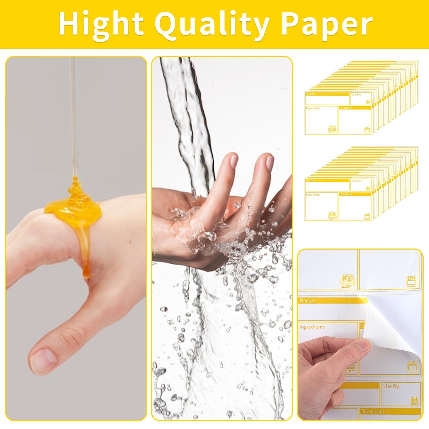 100pcs Labels for Freezer Bags Freezer Meal Labels with Instructions 3.2 X 5 inch Oil and Water Resistant Labels Food Labels for Freezer Storage for Leftovers in Fridge Removable Freezer (Yellow)
