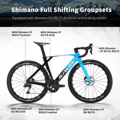 SAVADECK SLR8-Ultegra Full Carbon Road Bike with Shimano 105 R8170 24S Set for Adults, (Wave Pattern(W45), Blue, 45cm)