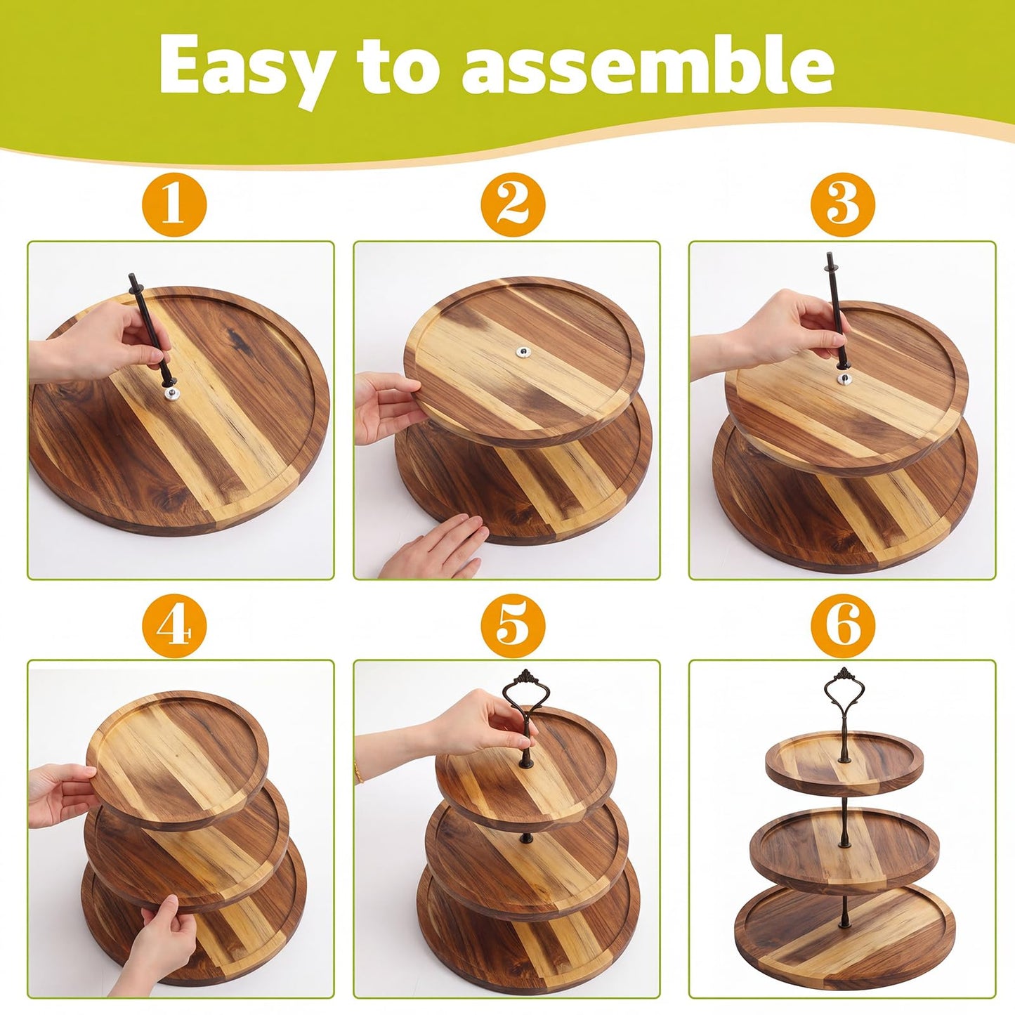 RattanView 7 Pcs Wood Dessert Table Display Set Wooden 3 Tie Cupcake Stands Rustic Round Cake Stand Wood Dessert Serving Trays for Wedding Baby Shower Birthday Tea Party(Brown)