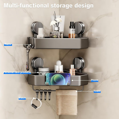 1 Pack Mustorn Suction Cup Shower Caddy Corner, Suction Corner Shower Shelves No Drilling, Rustproof Shower Organizer