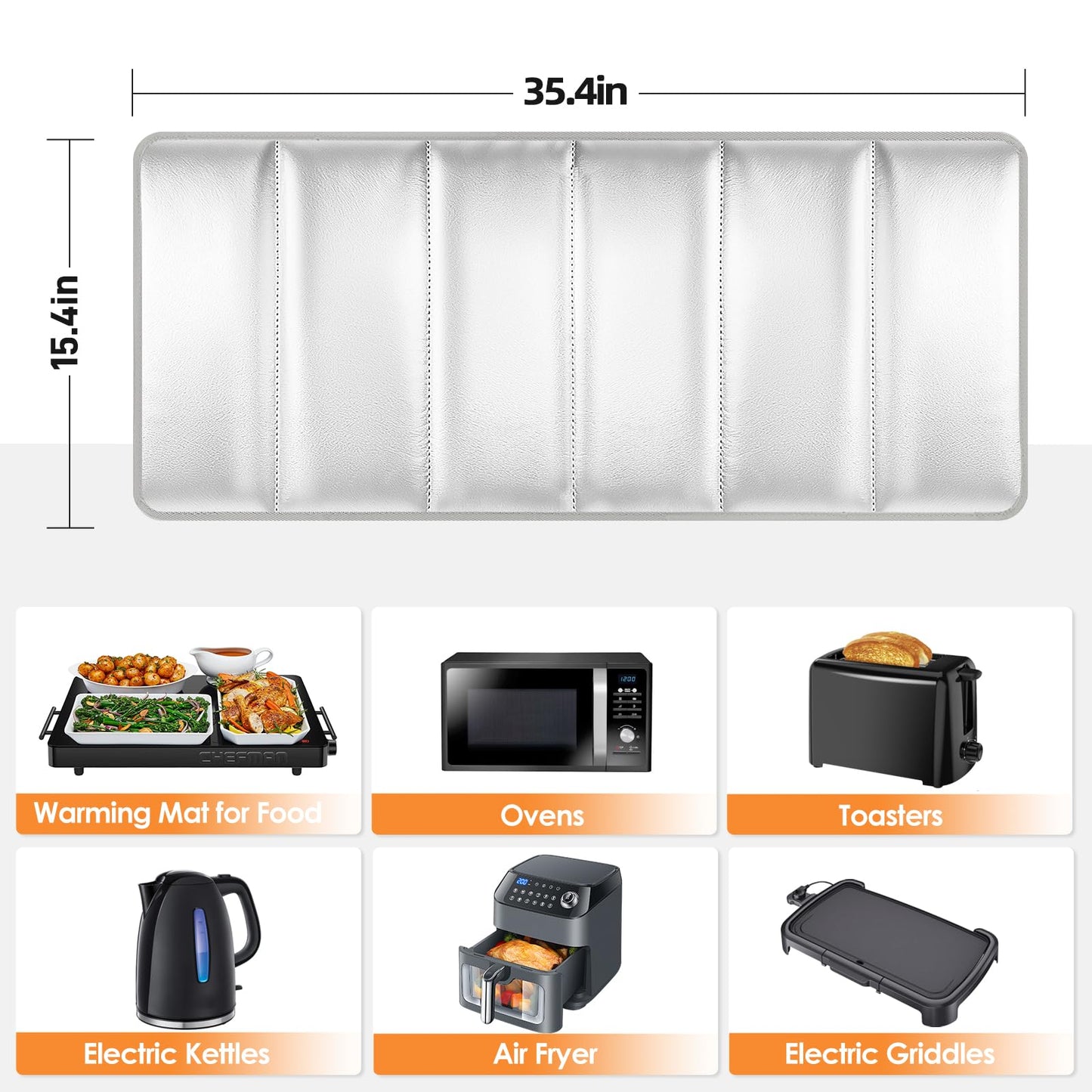 35.4×15.4 in Heat Resistant Mat for Food Warming Mats, Heat Resistant Mats for Countertop Reflects 95% of Heat, Waterproof and Oilproof Hot Pad With Non-slip Bottom for Air Fryer, Coffee Maker, Oven