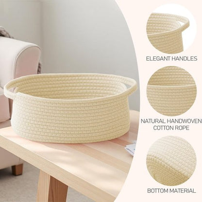 JMvicyroam Woven Basket - Small Rope Storage Bin with Handles | Organizer for Shelves & Closets - Beige (2 Pack)