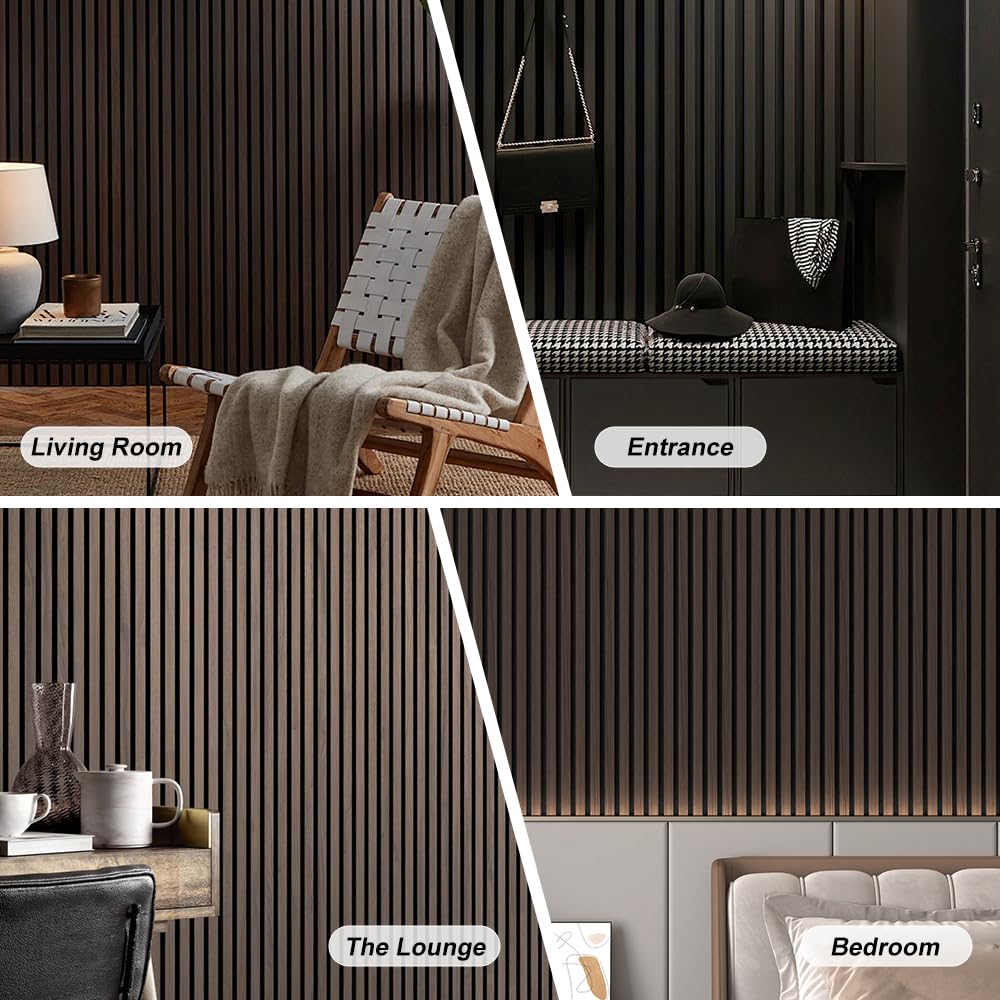 NovaGrid Board 4PCS Acoustic Wood Slat Wall Panels for Wall Decor and Ceiling 3D Fluted Sound Absorbing Panel Soundproof with Wood Finish 108"×6" (Cherry Dark)